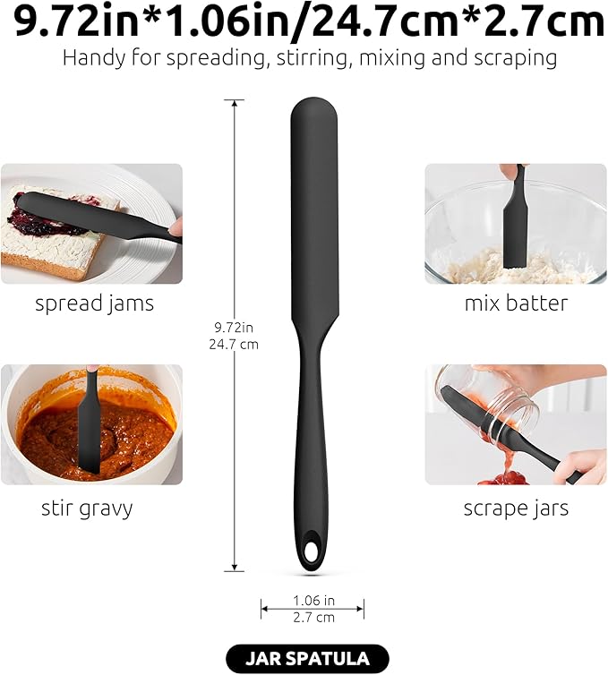 U-Taste 600ºF High Heat Skinny Silicone Jar Spatula and 600ºF Heat Resistant 13.76" Long, 3.63" Wide Wok Spatula for Kitchen Stir Fry (Black)