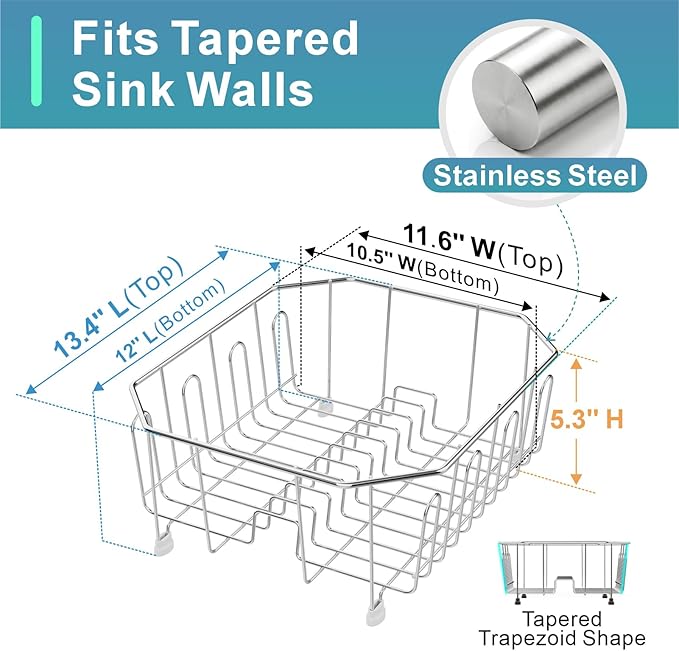 GSlife Small in Sink Dish Drying Rack - Stainless Steel Compact Dish Drainer for RV Kitchen Apartment Sink, Rust Resistant Inside Sink Rack, 1–2 Person Households, 11.6" W x 13.4" L, Silver
