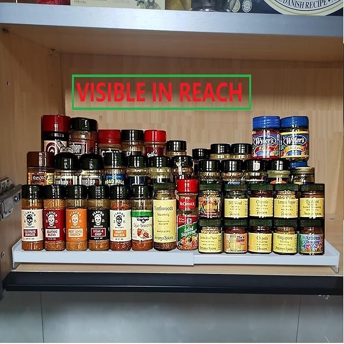 Jojocross Spice Rack Organizer for Cabinet, 3 Tier Expandable Spices Storage, Great for Kitchen Cabinets, Cupboard,Pantry and Countertop More 1 Pack/White