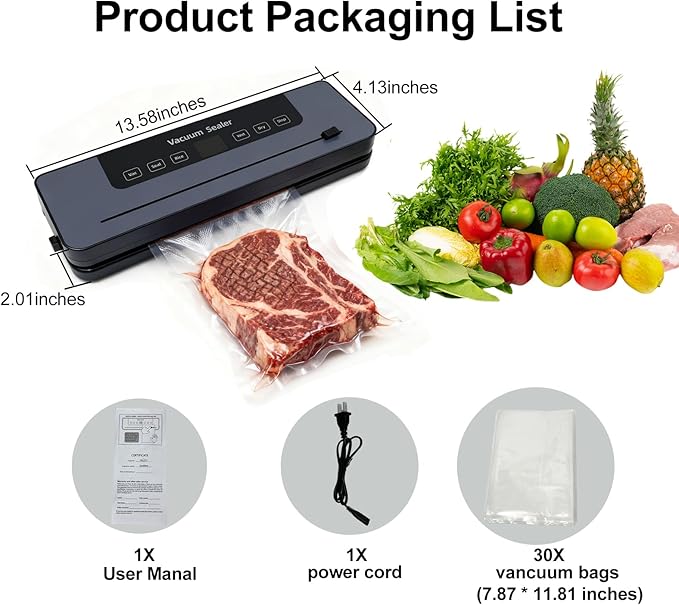 food vacuum sealing machine 75kpa, vacuum food preserver, vacuum sealer for food,bag sealer,kitchen gadgets,food preservation,powerful suction, 5 modes, built-in cutter, includes 30 vacuum bags