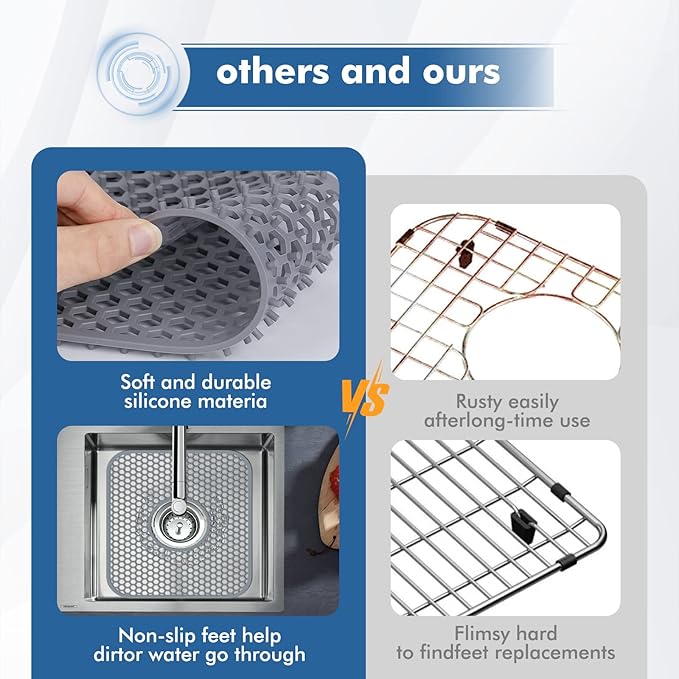 Bestjing Silicone Sink Protectors for Kitchen Sink with Center Drain,13.58''x 11.6'' Folding Non-Slip Heat Resistant Mat Grid for Bottom of Porcelain Stainless Steel Porcelain (Center Hole)