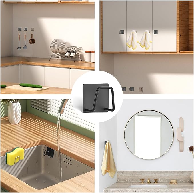 Adhesive Sponge Holder for Kitchen Sink, SUS304 Stainless Steel Scrubber Hanger Caddy Accessories Storage Rack Stand for Scratch Scrub Dishcloth Dishrag Exfoliator Strainer Stopper