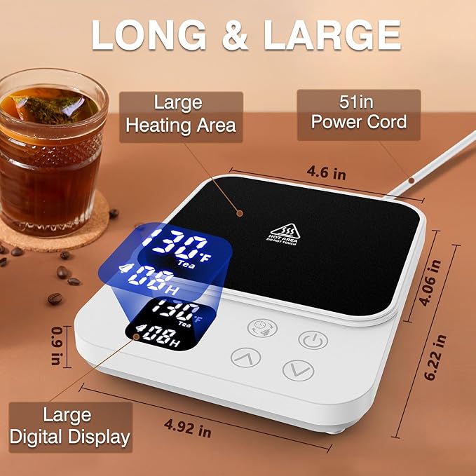 Mug Warmer, Coffee Cup Warmer for Desk with 1-12H Auto Shut Off, 36W Faster Heating Coffee Mug Warmer for Coffee Beverage Milk Tea, Smart Candle Warmers, Ideal Coffee Accessories Gifts (White)