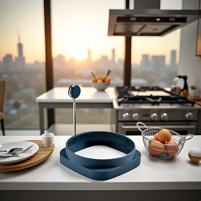 Blue Fried Egg High Temperature Resistance Flexible Food Grade Double-sided Square Round Egg Fryer Mould Egg Rings for Home Fried Egg Ring Egg Poachers Specialty Cookware Kitchen and Dining