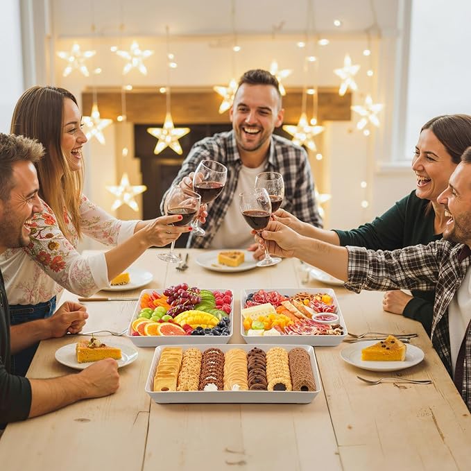 Lifewit Serving Tray for Party Supplies, Reusable Serving Platter for Catering, Snack, Fruit, Charcuterie, Appetizer, Plastic Food Trays, Hosting Essentials, BPA Free, White, 8 Pcs, Large(15" x 10")