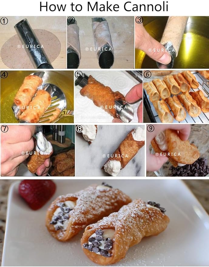 EUICAE Cannoli Tubes, 5 inch Large Stainless Steel Cannoli Forms Non-stick cream horn Danish Pastry Molds for Croissant Shell Cream Roll Pack of 15