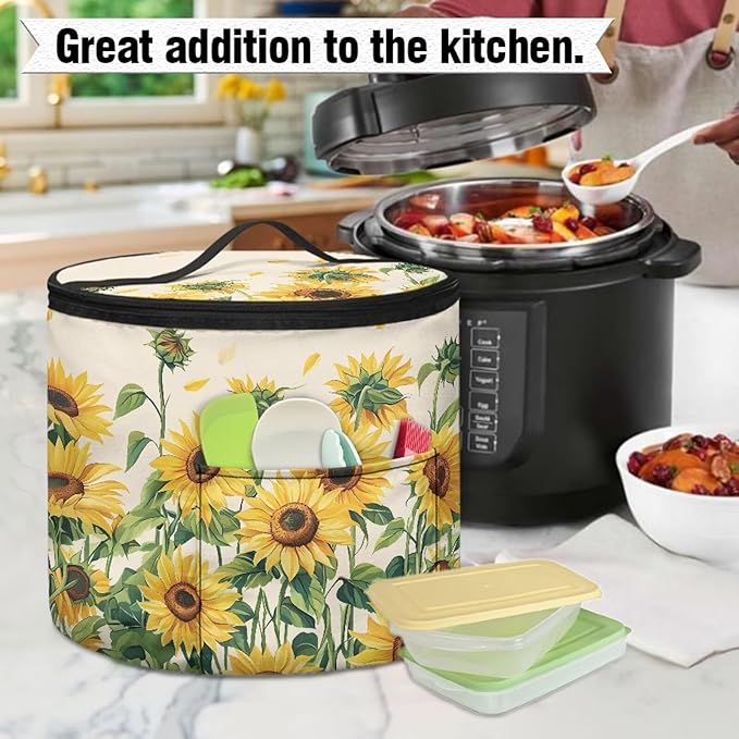 Sunflower Pressure Cooker Cover for Picnic Air Fryer Carry Bag Slow Cooker Cover Kitchen Round Applicances Storage Bag (Enclosed on the Bottom)