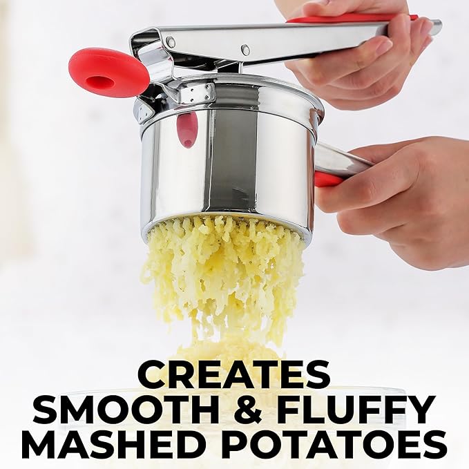 Zulay Kitchen Premium Large 15oz Potato Ricer, Heavy Duty Professional Stainless Steel Potato Masher and Ricer Kitchen Tool, Press and Mash Kitchen Gadget - Red and Silver
