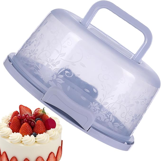 Generic Translucent Modern Cake Carrier With Handle - 10.24x8.66x4.92 inches, 6.6L, Blue, Food Grade PP, Reusable, Non-Toxic, Portable, Microwaveable, Dishwasher Safe