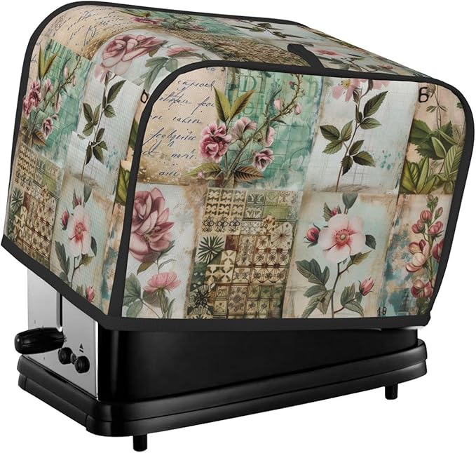 Western Florals Shabby Wood Toaster Cover 2 Slice, Cute Rural Bread Machine Cover, Washable Dust-Proof Cover for Kitchen Small Appliance Cover,with Top Handle