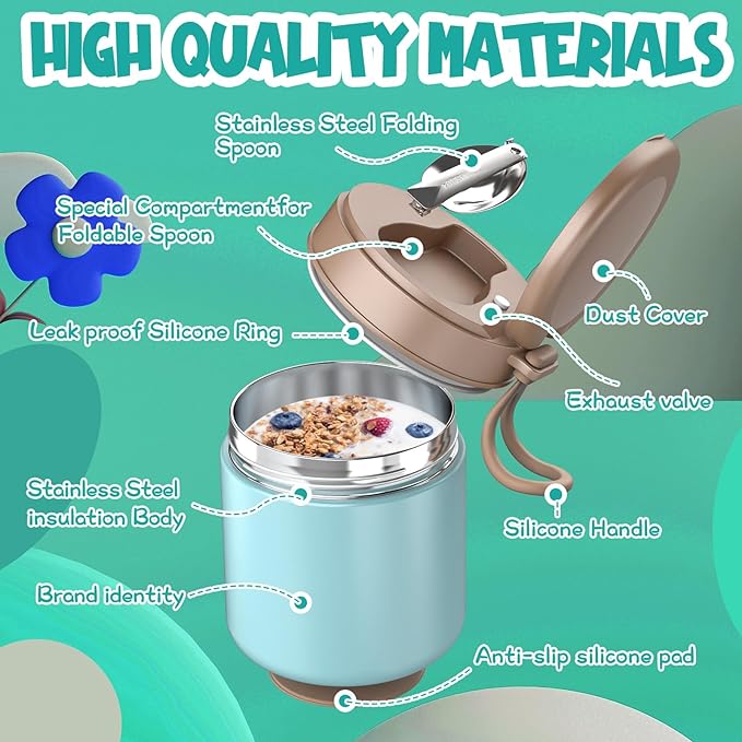 Insulated Food Jar for Kids - 15.2 Oz, Thermo for Hot Food, Soup Thermo, Insulated Food Container, Termos Para Comida Caliente, Width Mouth Stainless Steel Lunch Box with Spoon, Camouflage Blue
