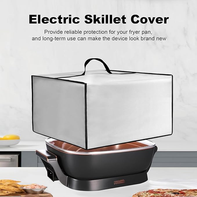 Electric Skillet Cover Electric Frying Pan Cover Heavy Duty Waterproof Heat-Resistant Nylon Covers Case for bella Make Take Oven Grill/for Crux Electric Skillet (Silver)