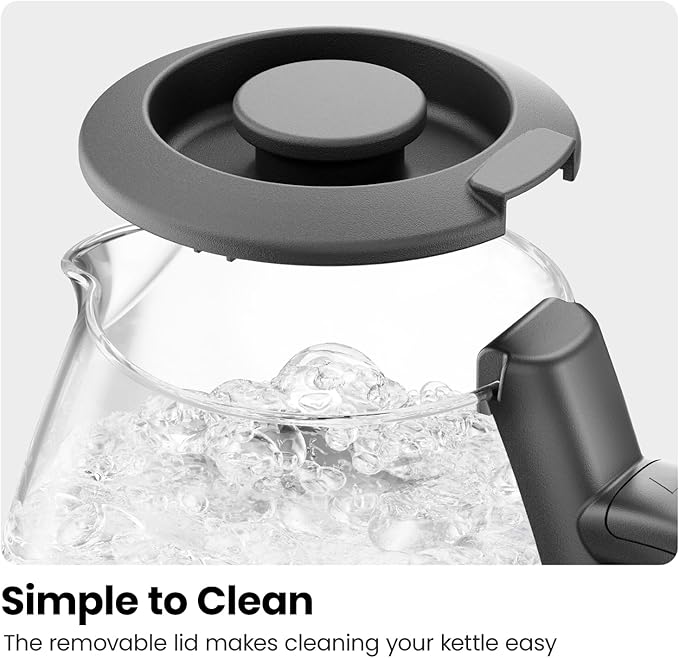 Chefman Electric Kettle with Tea Infuser, 1.7L 1500W, Removable Lid for Easy Cleaning, Boil-Dry Protection, Stainless Steel Filter, BPA Free, Auto Shut Off Hot Water Boiler, Glass Electric Tea Kettle