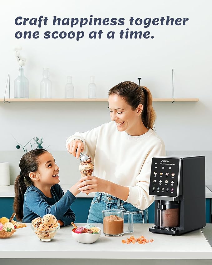 Alcarin Electric Ice Cream Maker Machine for Homemade, Frozen Treat, Gelato, Yorgurt, Sorbet, Mix-in & More, 10 One-Touch Programs with 3 Pints, Keto, Vegan, Dairy-Free Options(Not Freezer)