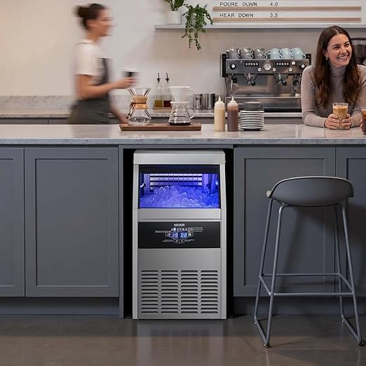 VEVOR Commercial Ice Maker Machine, 160 lbs/24h with 30 lbs Storage Capacity, Built-in/Freestanding/Under Counter, Stainless Steel Ice Maker with LED Display & Self-Cleaning, for Home Bar Restaurant