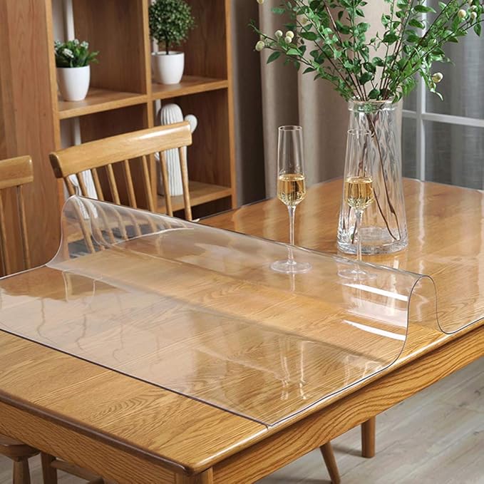 Wadrac 32x51 Inch Dining Room Table Protector Clear Plastic PVC Table Cloth Cover Mat for Coffee Garden Game Table Protector Kitchen Countertop Topper Heat Resistant Easy Clean Vinyl Screen Portection