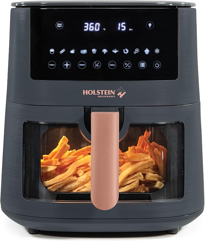 Holstein Housewares 7.6 QT Digital Air Fryer 8-in-1 with Hot Air Technology, Family Size, Viewing Window & Led Display. Air Fry, Bake, Grill, Dehydrate & Roast, Less Oil Use for Healthier Meals