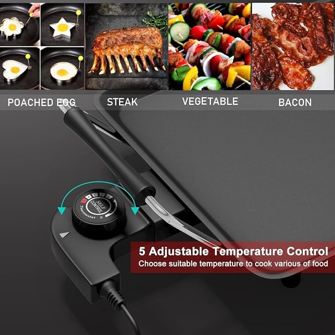 SIMOE 35'' Electric Teppanyaki Grill Griddle, BBQ Smokeless Grills, 2000W Indoor Outdoor Barbecue Griddles Table Top with Nonstick Surfaces and Adjustable 5 Temperature Setting