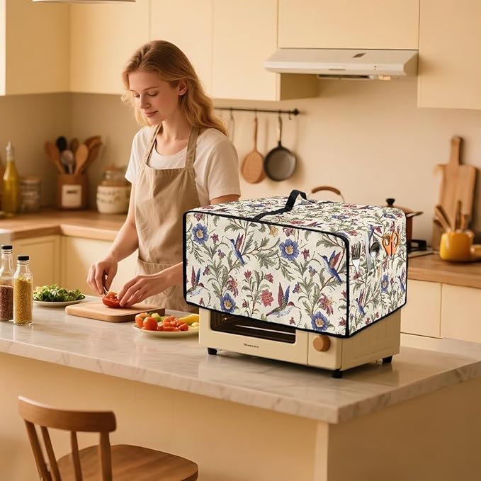 Countertop Convection Oven Cover Dust Protection Air Fryer Toaster Oven Covers for Home Kitchen Decorations 16.5 x 20.5 x 10 Inches, M, Hummingbird Floral Leaf