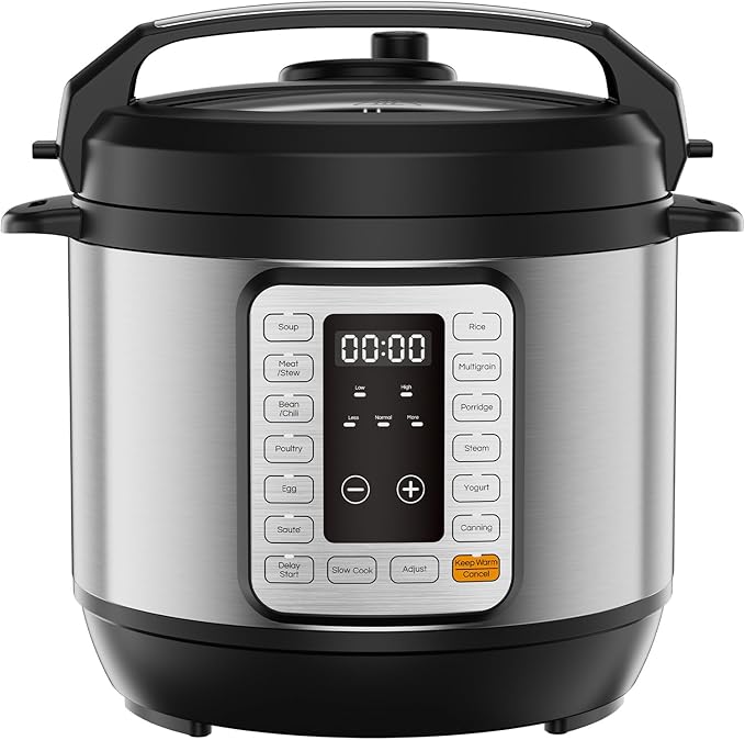 NEWBULIG 16-in-1 Electric Pressure Cooker, 8QT Multi Cooker with 12 Presets, Slow Cook Rice Steamer Sauté Soup Meat Stew Canning Yogurt Maker, Ceramic Inner Pot & Recipe Book Included, Silver