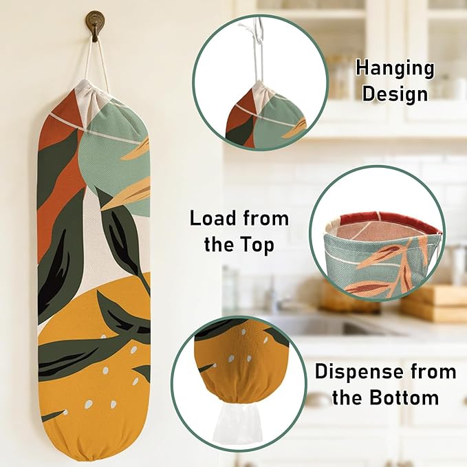 2PCS Boho Plastic Bag Holder for Kitchen Essentials, Reusable Hanging Grocery Bag Organizer, Washable Large Grocery Trash Garbage Bags Storage Dispenser Boho Kitchen Decor-06