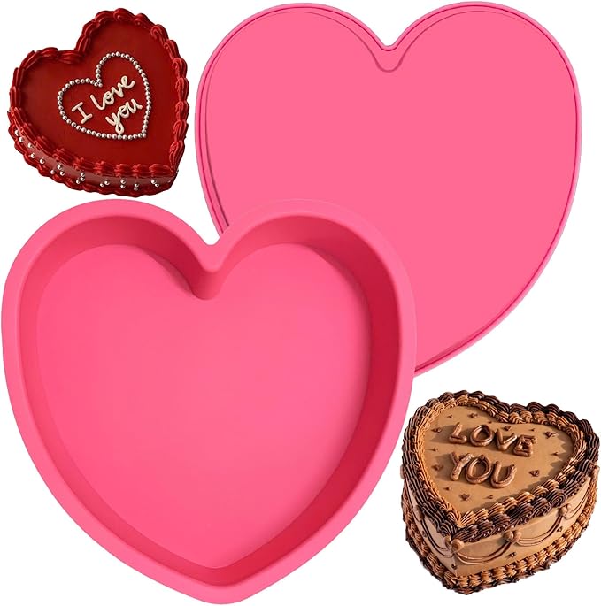 Heart Shaped Cake Pans 8 Inch – Set of 2 Nonstick Silicone Heart Cake Pan for Baking, Oven & Microwave Safe Molds – Durable, Easy-Clean Matte Surface - Grade Novelty Shaped Cake Pans (Pink)