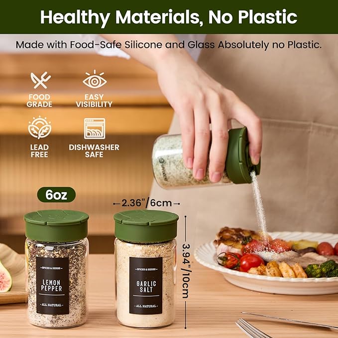 12 pcs Glass Spice Jars With Labels,6oz Glass seasoning Containers with Silicone Lids,Small Spice Storage Bottles for Kitchen Organizer,Seasoning Jars for Spice Rack,Cabinet,or Drawer