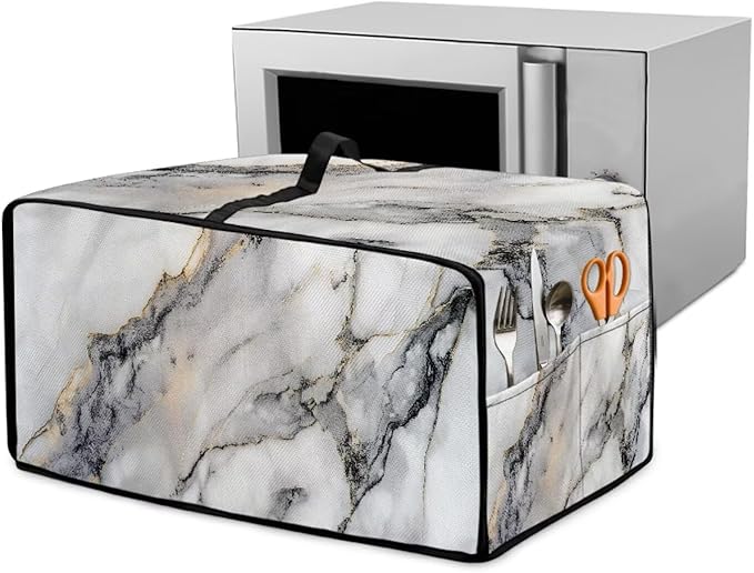 Toaster Oven Dust Cover Washable Fabric Convection Oven Cover Protector Compatible with Various Small Kitchen Appliances, M, Gray White Marble