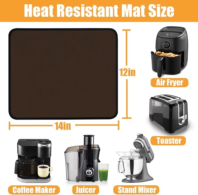 Heat Proof Mat for Air Fryer, Deep Fryer, Coffee Maker, 12x14in Heat Resistant Pad for Kitchen Countertop, Protective Mat for Quartz Counter