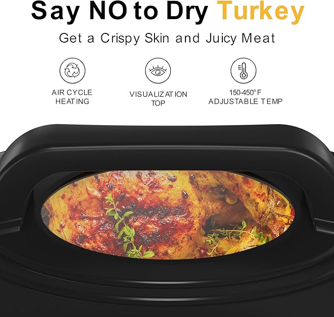 26 Quart Electric Roaster Oven with Visible & Self-Basting Lid, Large Turkey Roaster with Defrost Warm Function, Adjustable Temperature, Removable Pan Rack, Stainless Steel, Blue