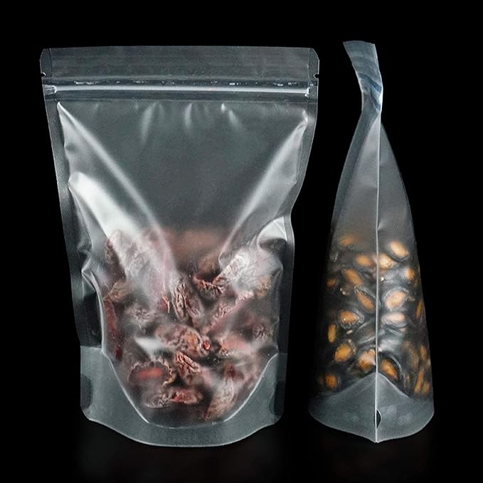 PABCK 100 Pack Resealable Stand Up Bags Matte Clear Zipper Lock Heat Seal Pouches with Tear Notch for Zip Food Storage Lock Packing 14x20cm (5.5x7.9 inch)