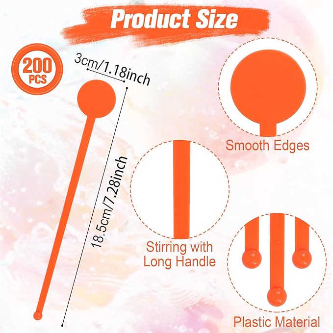 200Pcs Cocktail Swizzle Sticks, 7 Inches Disposible Plastic Drink Stirrers with Disc Top Colorful Drinks Bar Mixing Rod for Coffee Milk Cocktail Whiskey Beverage (Colorful)