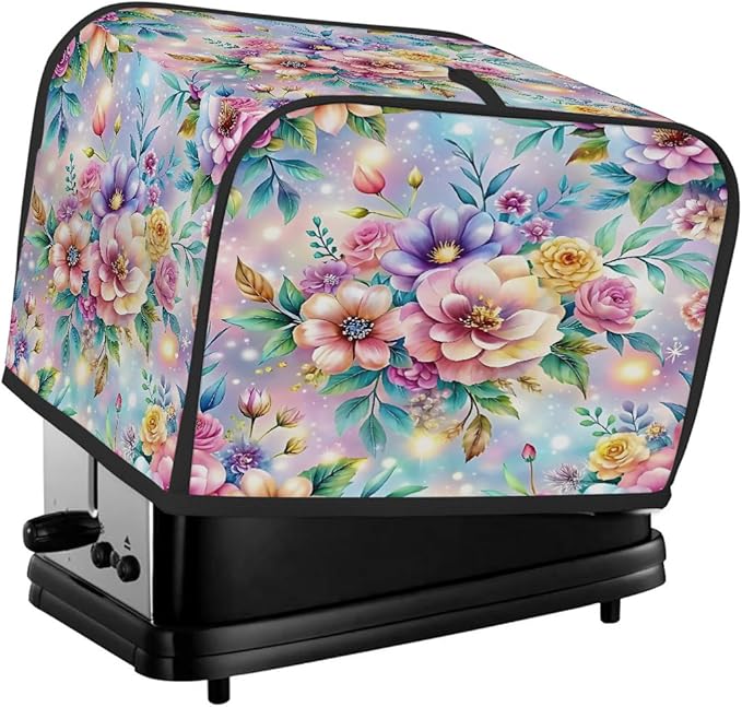 Flower Spring Rainbow Toaster Cover 4 Slice Dust and Fingerprint Protection Toaster Bread Maker Covers Washable Kitchen Small Appliance Covers for Kitchen Accessories Decor Bakeware Women Gift