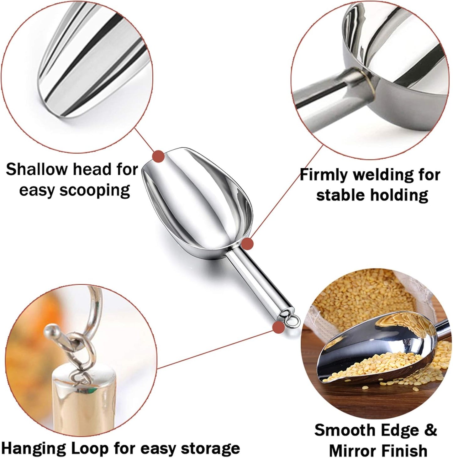 TeamFar 12oz Ice Scoop, Stainless Steel Metal Food Scoop Ice Scooper for Bar Kitchen Party, Multifunction & Easy Storage, Non-Toxic & Sturdy, Smooth Edge & Mirror Polish, Dishwasher Safe