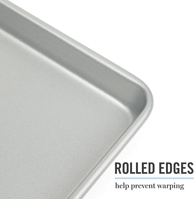 Martha Stewart Gallen 13x9 Inch Nonstick Carbon Steel Cookie Sheet - Durable Silver Baking Pan for Cookies, Brownies & Roasting