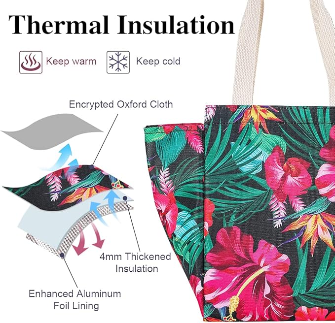 iknoe Lunch Bag Insulated Lunch Bags for Women & Men, 9L Reusable Lunch Tote, Portable Adult Thermal Large Lunch Cooler for Work Picnic Beach (Botanic)