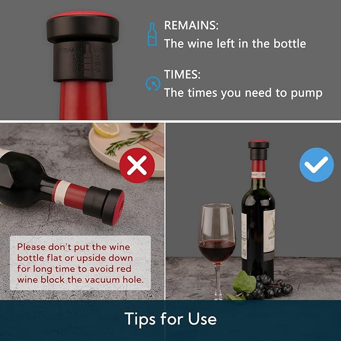 KITCHENDAO 2-in-1 Vacuum Wine Stopper and Luxury 3 in 1 Wine Opener