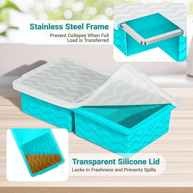Aopigavi Silicone Freezer Tray with Lid – 2-Cup Soup Freezer Container Molds, Large Ice Cube Trays for Freezing Soup, Sauce & Broth, Meal Prep & Food Storage – Oven & Dishwasher Safe, 4-Pack