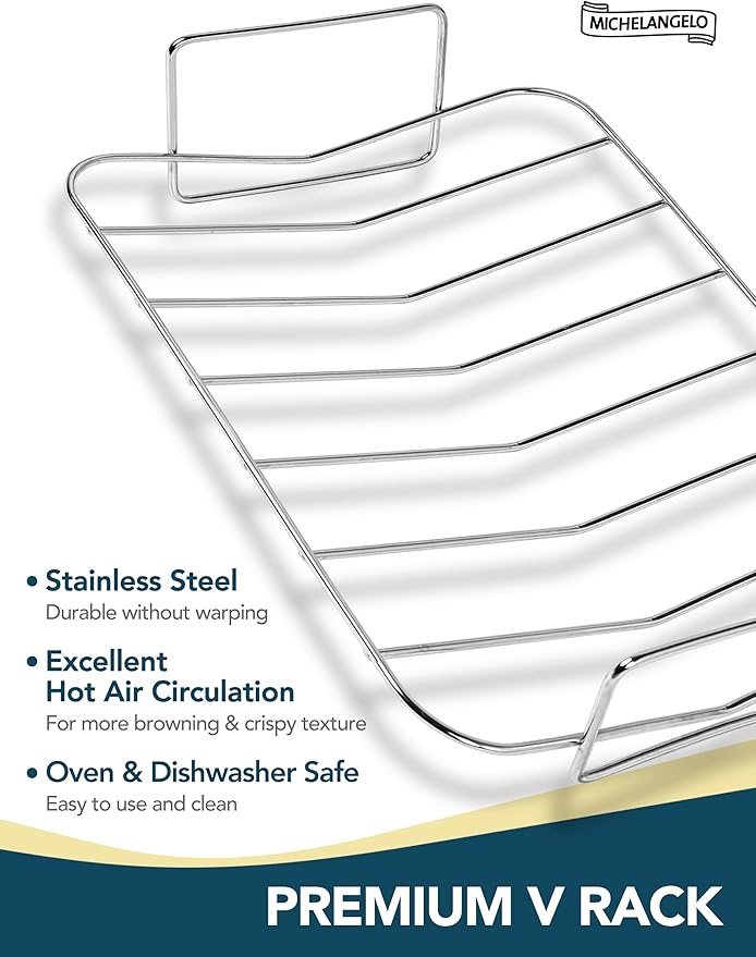 MICHELANGELO Carbon Steel Roasting Pan with Rack, Turkey Roasting Pan 15 Inch x 11 Inch, Nonstick Turkey Roaster Pan with Stainless Steel Rack, Induction Compatible