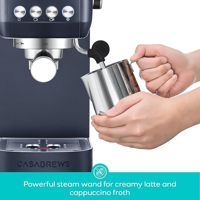 CASABREWS 3700 Essential Espresso Machine 20 Bar, Stainless Steel Coffee Maker with Steam Frother, Cappuccino & Latte Machine, 43.9oz Water Tank, Sapphire Blue