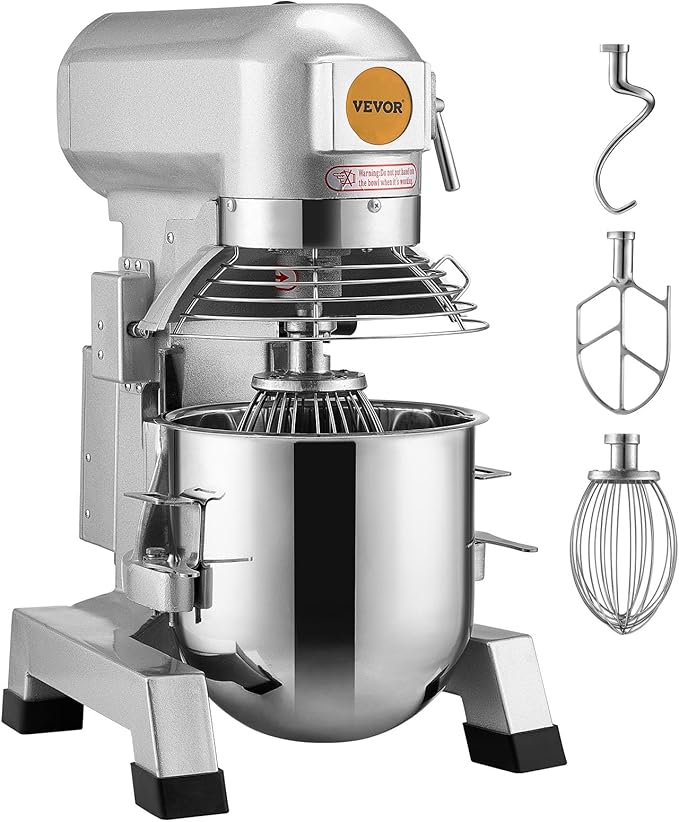 VEVOR Commercial Food Mixer, 15Qt Capacity with Timer, 500W Stainless Bowl Durable Electric Mixer for Commercial Use, 3 Speed Options 113/184/341 RPM, Includes Dough Hook & Whisk