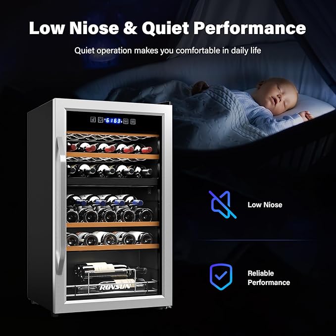 ROVSUN 33 Bottle Wine Fridge, Dual Zone Wine and Beverage Refrigerator with Independent Temp & LED Control Panel, Freestanding Wine Cooler Chiller for Red White Wine, Champagne, Beer