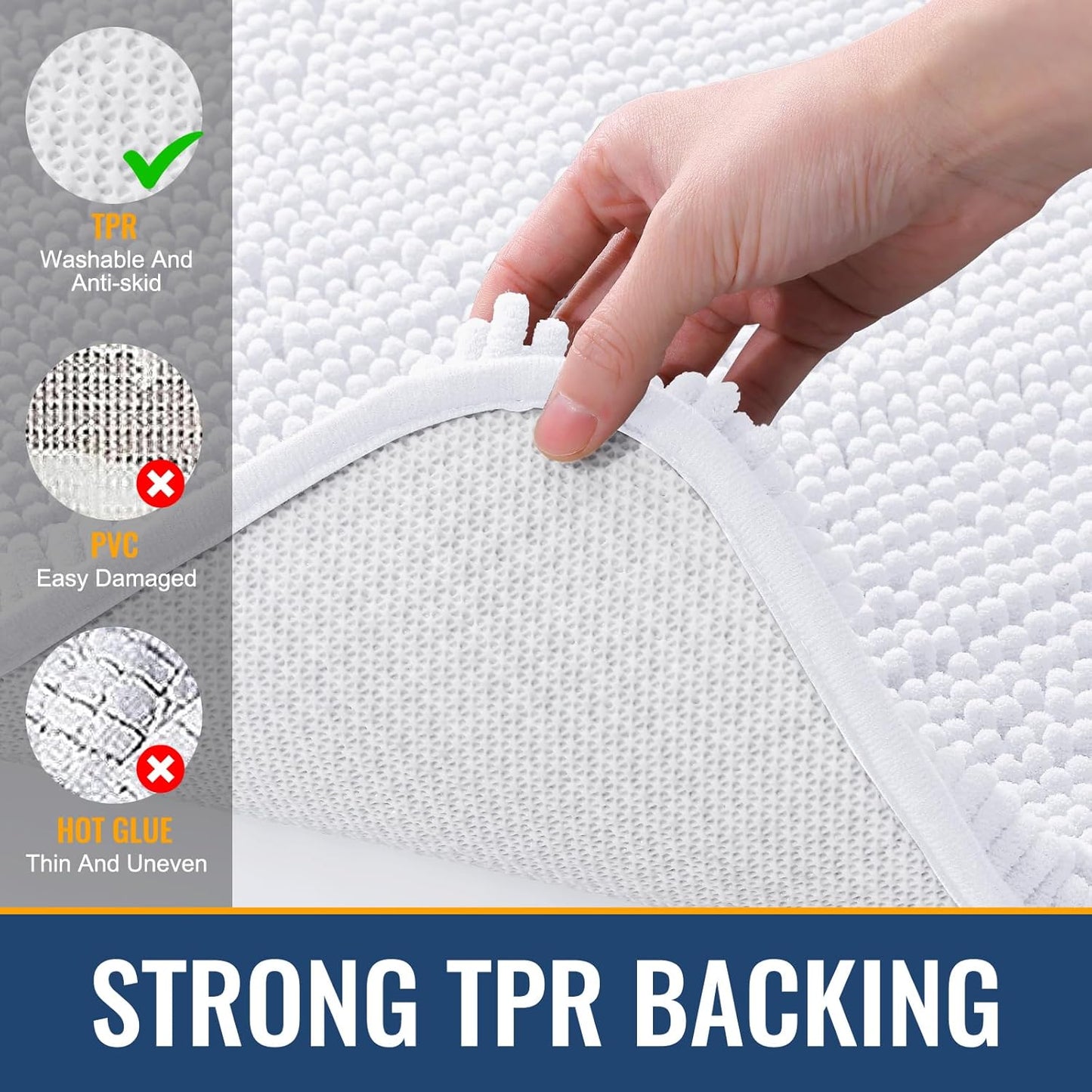 Arotive Bathroom Rugs 30x20, Extra Soft Absorbent Shaggy Chenille Bath Rugs, Machine Washable Rubber Backing Non-Slip Bath Mats for Bathroom Floor Tub and Shower, Home Decor Accessories, White