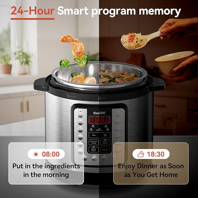 16-in-1 Electric Pressure Cooker, Slow Cook, Rice Maker, Steamer, Yogurt, Warmer & Sterilizer, Programmable with Automatic Keep Warm, 6-Quart Stainless Steel