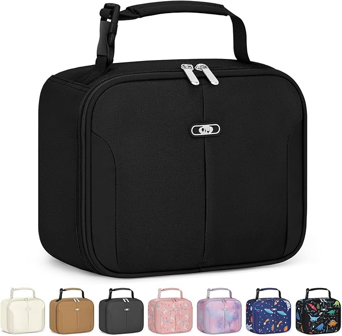 Capolo Insulated Lunch Box for Kids, Cute Thermal Lunch Bag for School, Reusable Lunch Tote for Boys and Girls, Durable Cooler Bag with Easy Grab Handle, Lightweight and Easy to Clean Meal Bag, black