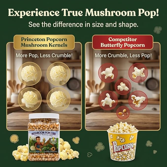 Princeton Popcorn Signature Easy Pop™ Mushroom Popcorn Kernels – New 2026 Ultra-Premium Variety, Pops Large & Round, Easy-Popping with Fewer Hulls, Non-GMO, No Glyphosate, Farmer-Direct, Made in USA (32 oz)
