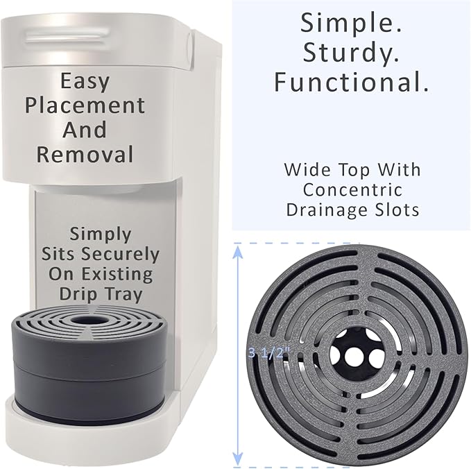 Elevate Anti-Splash Cup Riser Accessory for most Keurig K-cup, Cuisinart Single Serve, and other Coffee Makers, Adjustable for Cup Size and Drip Tray Type (Dark Gray with Black Base)