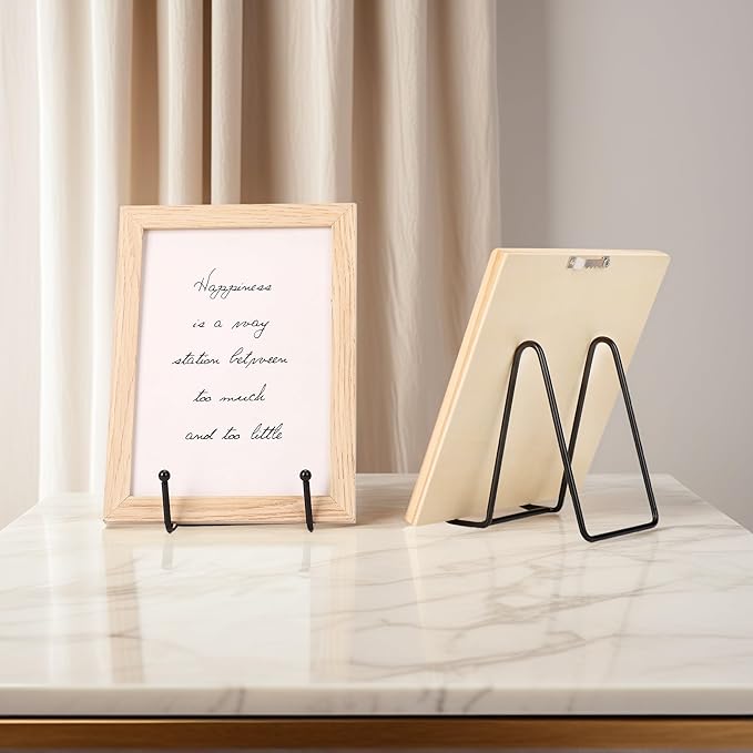 Plate Stands Holder 3 Pack, Picture Frame Display for Bookcase, Photo on Table Top (Black, 6")