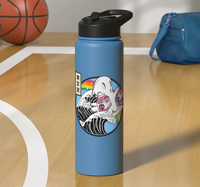 Surfing Ghost Strawberry Milk Cartons Anime Kawaii Vaporwave Stainless Steel Insulated Water Bottle
