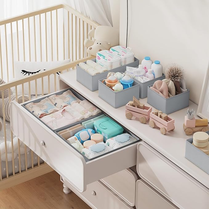 DIMJ Drawer Organizer Clothes Storage- 18 Pack Baby Dresser Organizer for Nursery, Foldable Closet Drawer Organizer Bins for Bedroom Organization, Fabric Storage Dividers for Socks, Underwears, Bras